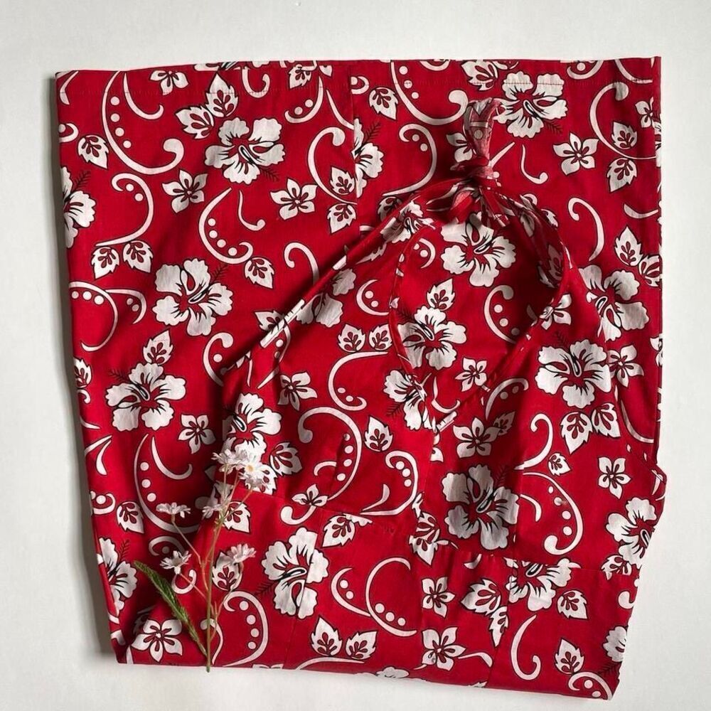 Vintage red & white hibiscus floral halter dress
